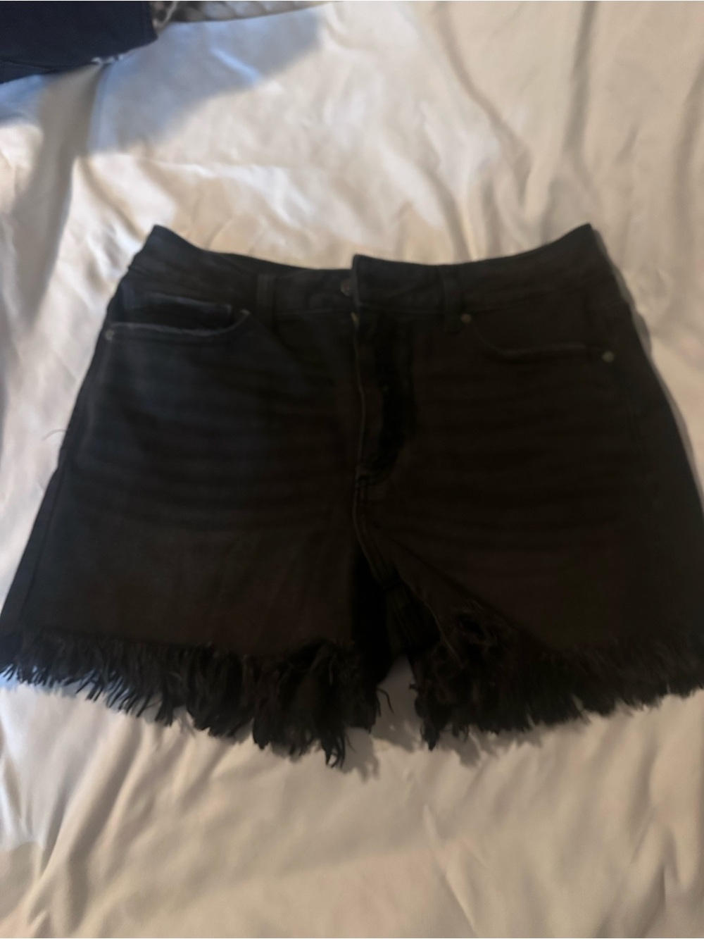 Zenana Outfitters Black Frayed Hem Denim Shorts